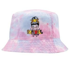 Bleached Softball Yaya Leopard Messy Bun Funny Mothers Day Tie-Dyed Bucket Hat