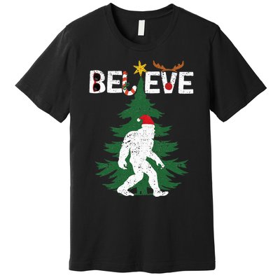 Bigfoot Sasquatch Yeti Santa Hat Christmas Sleepwear Premium T-Shirt