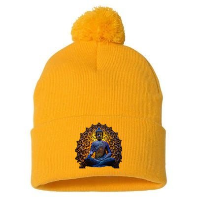 Buddha Statue Yoga Buddhist Zen Buddhism Meditation Pom Pom 12in Knit Beanie