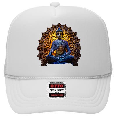 Buddha Statue Yoga Buddhist Zen Buddhism Meditation High Crown Mesh Back Trucker Hat