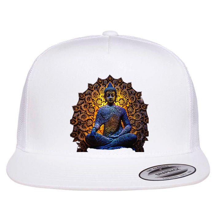 Buddha Statue Yoga Buddhist Zen Buddhism Meditation Flat Bill Trucker Hat