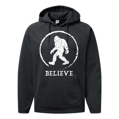 Bigfoot Sasquatch Yeti Believe Performance Fleece Hoodie