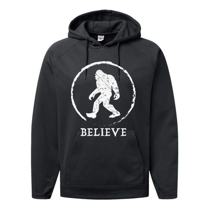 Bigfoot Sasquatch Yeti Believe Performance Fleece Hoodie