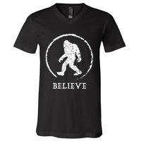 Bigfoot Sasquatch Yeti Believe V-Neck T-Shirt