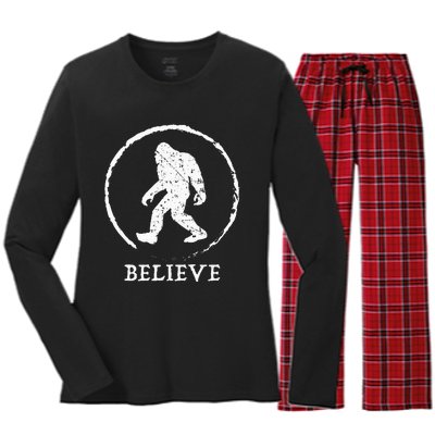 Bigfoot Sasquatch Yeti Believe Women's Long Sleeve Flannel Pajama Set 