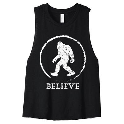 Bigfoot Sasquatch Yeti Believe Women's Racerback Cropped Tank