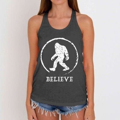 Bigfoot Sasquatch Yeti Believe Women's Knotted Racerback Tank