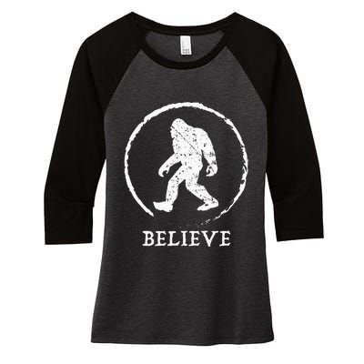 Bigfoot Sasquatch Yeti Believe Women's Tri-Blend 3/4-Sleeve Raglan Shirt