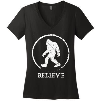 Bigfoot Sasquatch Yeti Believe Women's V-Neck T-Shirt