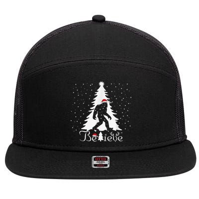 Bigfoot Sasquatch Yeti Believe Santa Hat Christmas Pajamas 7 Panel Mesh Trucker Snapback Hat