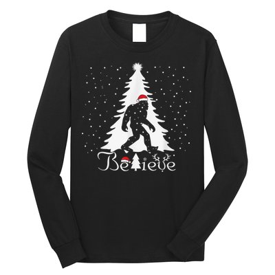Bigfoot Sasquatch Yeti Believe Santa Hat Christmas Pajamas Long Sleeve Shirt