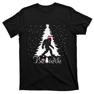 Bigfoot Sasquatch Yeti Believe Santa Hat Christmas Pajamas T-Shirt