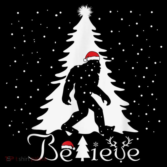 Bigfoot Sasquatch Yeti Believe Santa Hat Christmas Pajamas T-Shirt