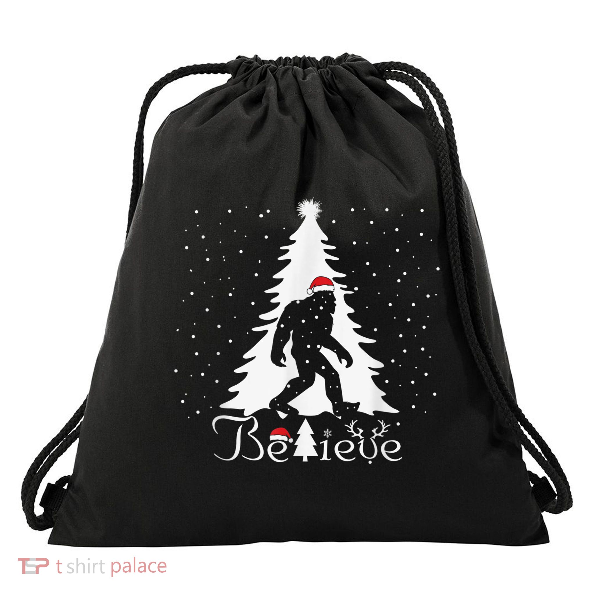 Bigfoot Sasquatch Yeti Believe Santa Hat Christmas Pajamas Drawstring Bag