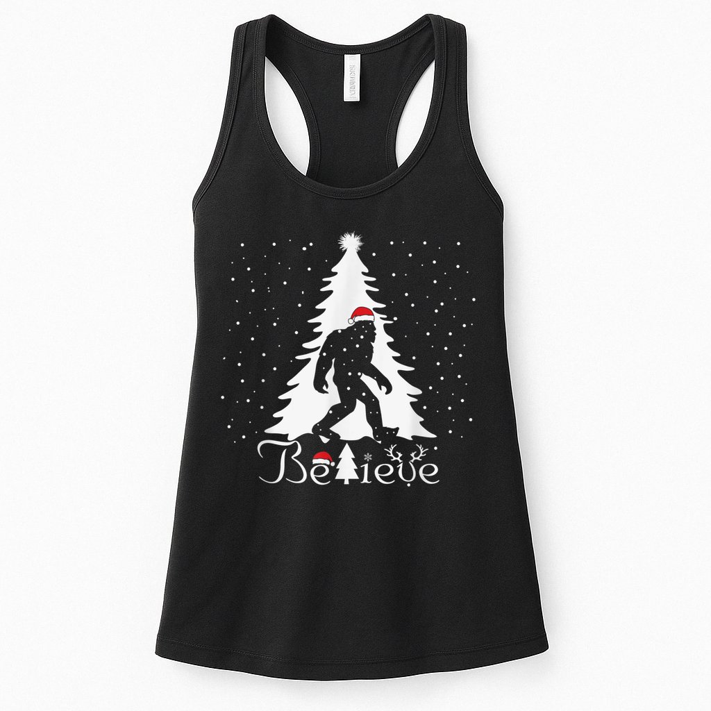 Bigfoot Sasquatch Yeti Believe Santa Hat Christmas Pajamas Womens Tank Top