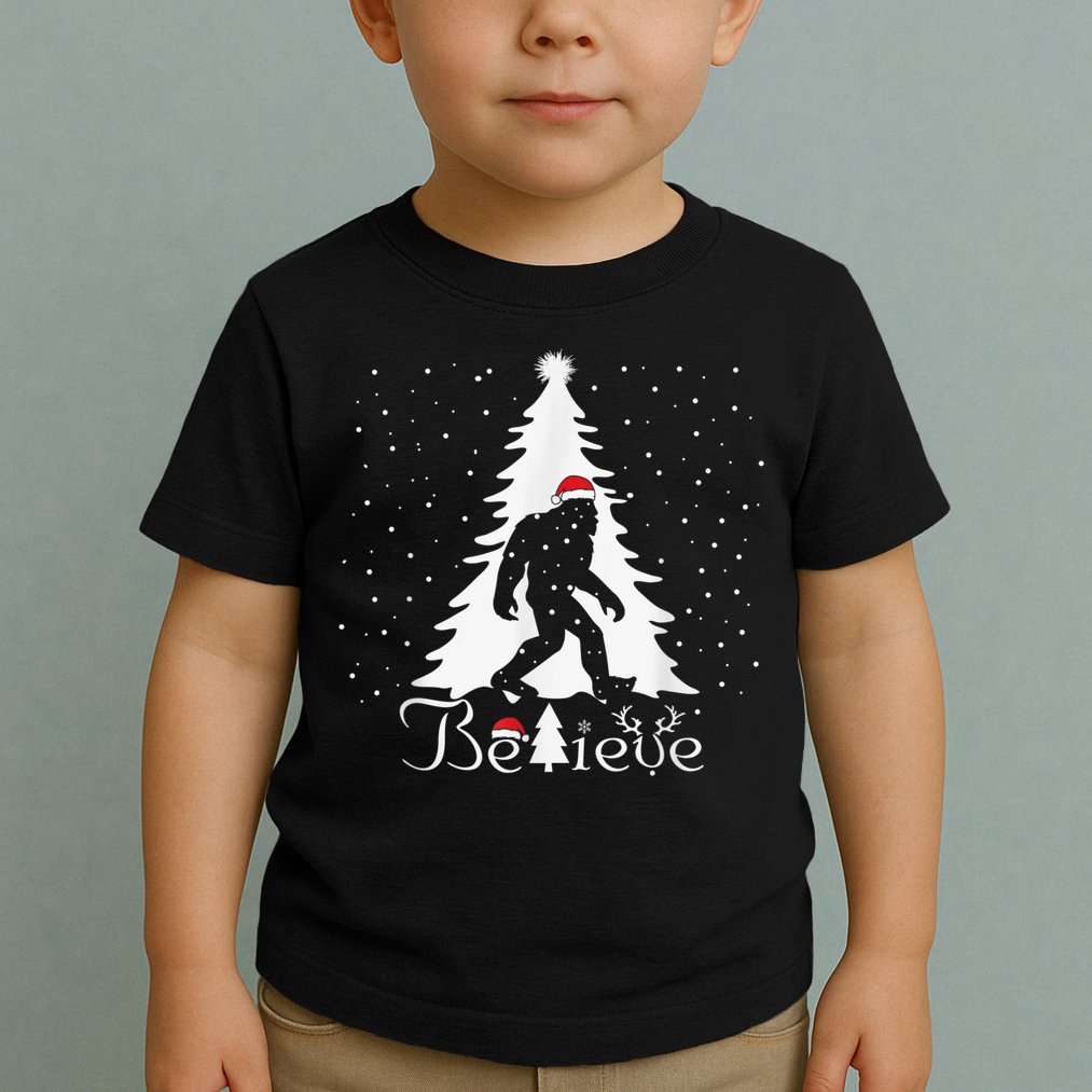 Bigfoot Sasquatch Yeti Believe Santa Hat Christmas Pajamas Toddler T-Shirt