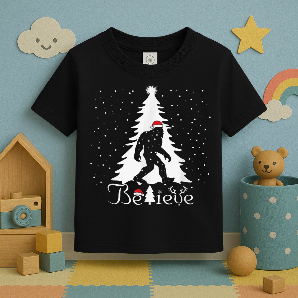 Bigfoot Sasquatch Yeti Believe Santa Hat Christmas Pajamas Toddler T-Shirt