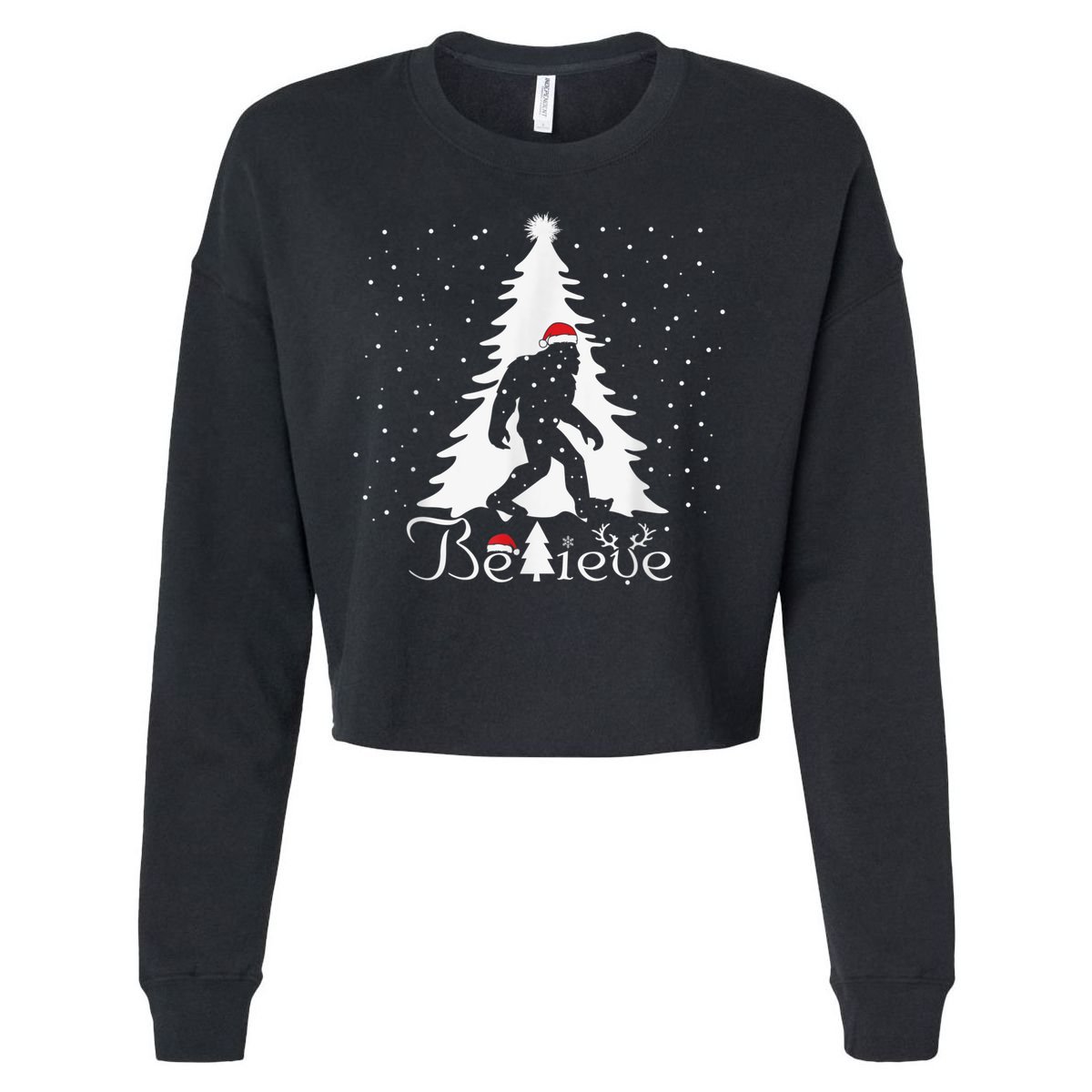 Bigfoot Sasquatch Yeti Believe Santa Hat Christmas Pajamas Cropped Pullover Crew