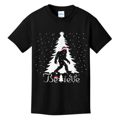 Bigfoot Sasquatch Yeti Believe Santa Hat Christmas Pajamas Kids T-Shirt
