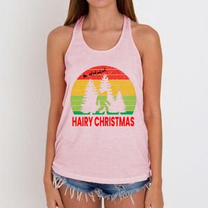 Bigfoot Sasquatch Yeti Hairy Christmas Retro Xmas Sunset Gift Women's Knotted Racerback Tank