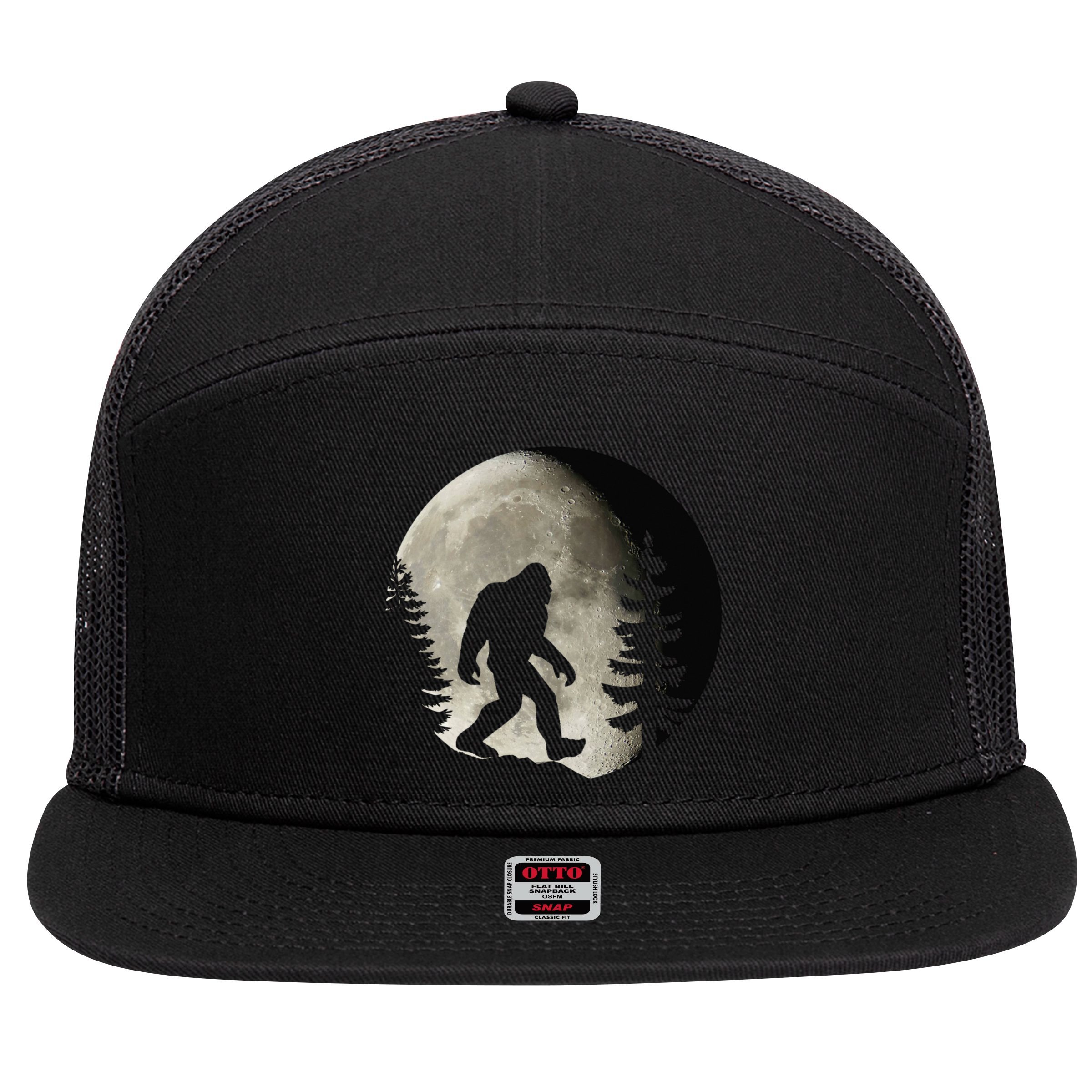 Bigfoot, Sasquatch, Yeti, Moon 7 Panel Mesh Trucker Snapback Hat