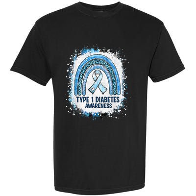 Bleached Type 1 Diabetes Awareness Month Rainbow Blue Ribbon Garment-Dyed Heavyweight T-Shirt