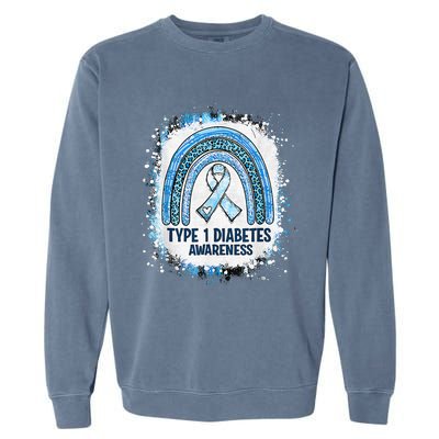 Bleached Type 1 Diabetes Awareness Month Rainbow Blue Ribbon Garment-Dyed Sweatshirt