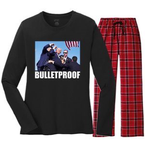 Bulletproof Trump 2024 Take America Back Pennsylvania Rally Women's Long Sleeve Flannel Pajama Set 