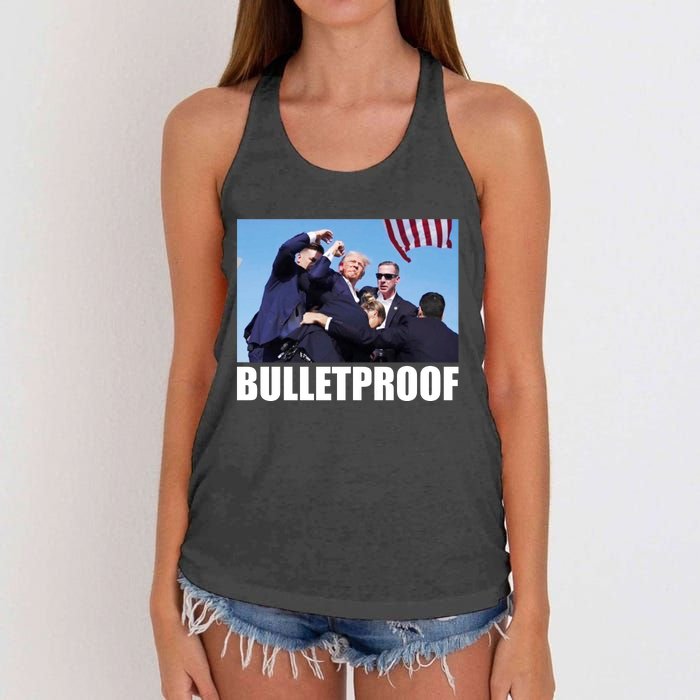 Bulletproof Trump 2024 Take America Back Pennsylvania Rally Women's Knotted Racerback Tank