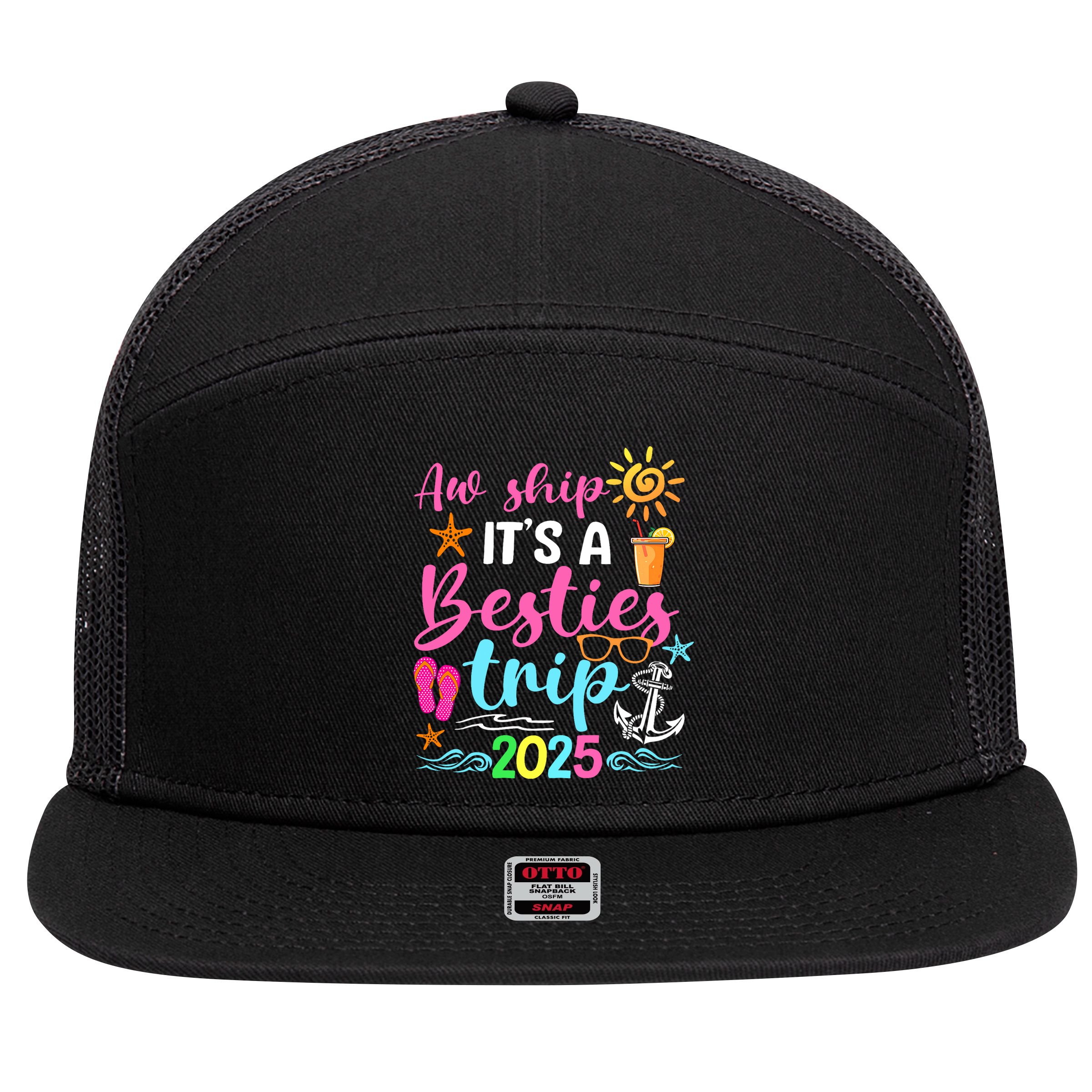 Besties Trip 2025 Friend Cruise Trip Summer Vacation 7 Panel Mesh Trucker Snapback Hat