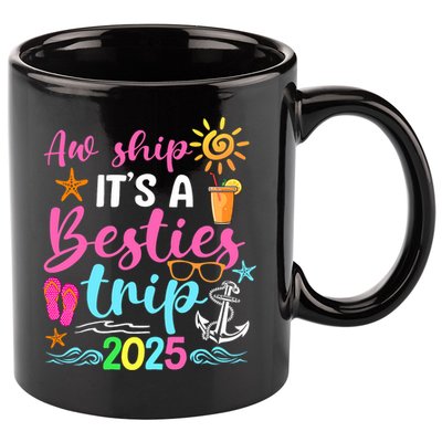Besties Trip 2025 Friend Cruise Trip Summer Vacation 11oz C Handle Ceramic Mug