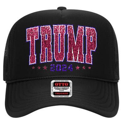 Bling Trump 2024 President Make America Trump Again High Crown Mesh Back Trucker Hat