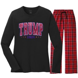 Bling Trump 2024 President Make America Trump Again Women's Long Sleeve Flannel Pajama Set 