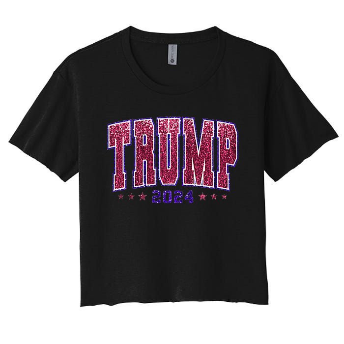 Bling Trump 2024 President Make America Trump Again Women's Crop Top Tee