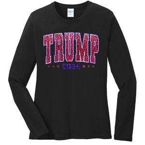 Bling Trump 2024 President Make America Trump Again Ladies Long Sleeve Shirt