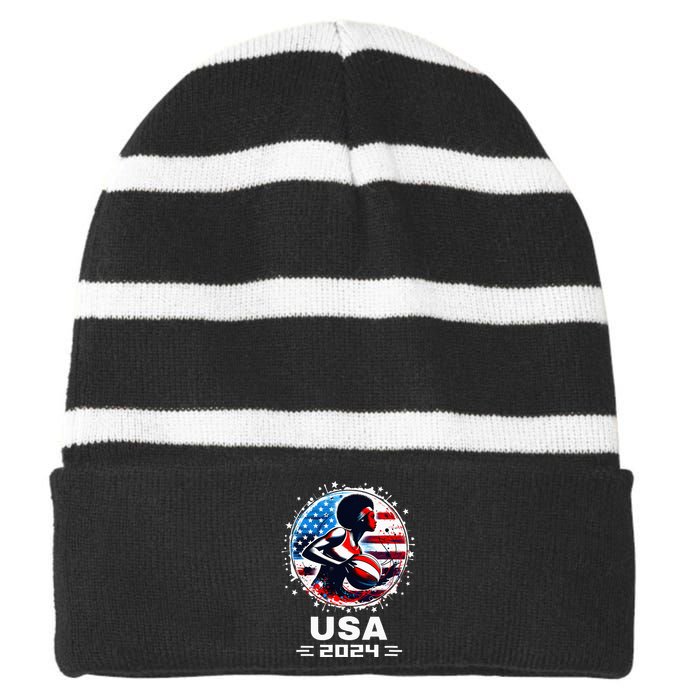 Basketball Team 2024 Basketball 2024 Usa Team 2024 Striped Beanie with Solid Band