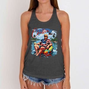 Ban Trump 2024 Drinking Beer 2 Side Women's Knotted Racerback Tank