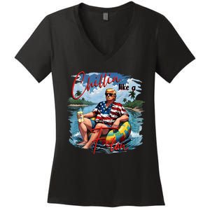 Ban Trump 2024 Drinking Beer 2 Side Women's V-Neck T-Shirt