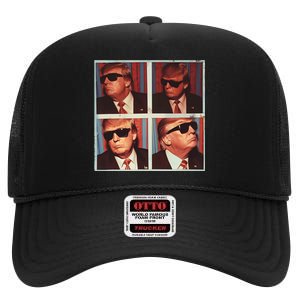 Badass Trump 45 47 Photobooth Icon President Trump Portrait High Crown Mesh Back Trucker Hat