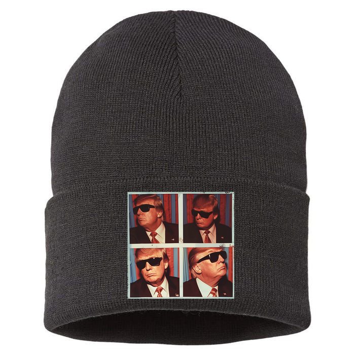 Badass Trump 45 47 Photobooth Icon President Trump Portrait Sustainable Knit Beanie