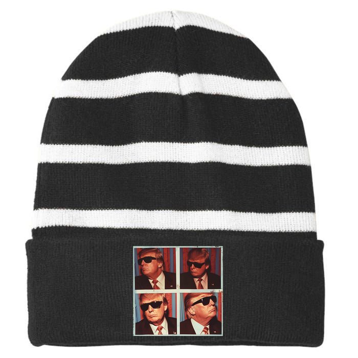 Badass Trump 45 47 Photobooth Icon President Trump Portrait Striped Beanie with Solid Band