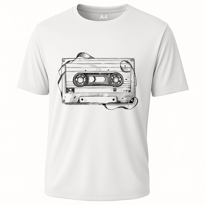 Back To 80S 90S Mix Tape Music Sketch Drawing Music Tape Cooling Performance Crew T-Shirt
