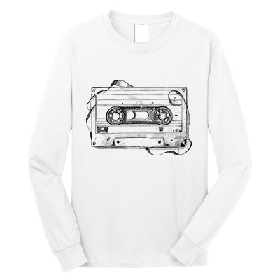 Back To 80S 90S Mix Tape Music Sketch Drawing Music Tape Long Sleeve Shirt