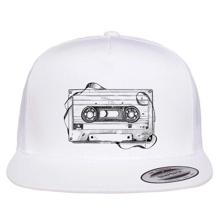 Back To 80S 90S Mix Tape Music Sketch Drawing Music Tape Flat Bill Trucker Hat