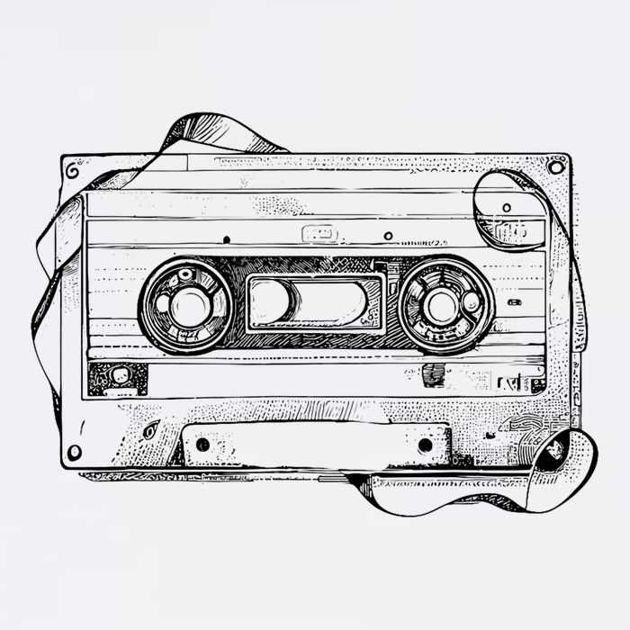 Back To 80S 90S Mix Tape Music Sketch Drawing Music Tape Flat Bill Trucker Hat