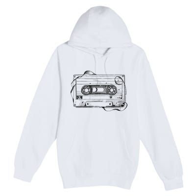 Back To 80S 90S Mix Tape Music Sketch Drawing Music Tape Premium Pullover Hoodie