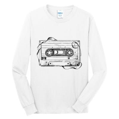 Back To 80S 90S Mix Tape Music Sketch Drawing Music Tape Tall Long Sleeve T-Shirt