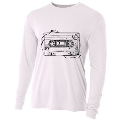 Back To 80S 90S Mix Tape Music Sketch Drawing Music Tape Cooling Performance Long Sleeve Crew
