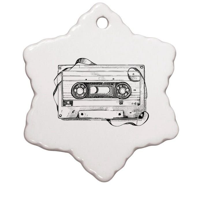 Back To 80S 90S Mix Tape Music Sketch Drawing Music Tape Ceramic Star Ornament