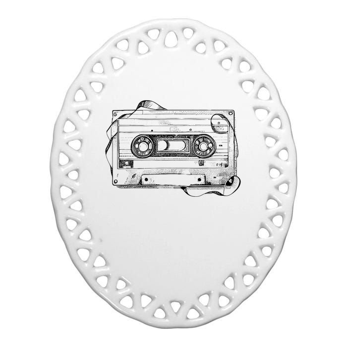 Back To 80S 90S Mix Tape Music Sketch Drawing Music Tape Ceramic Oval Ornament